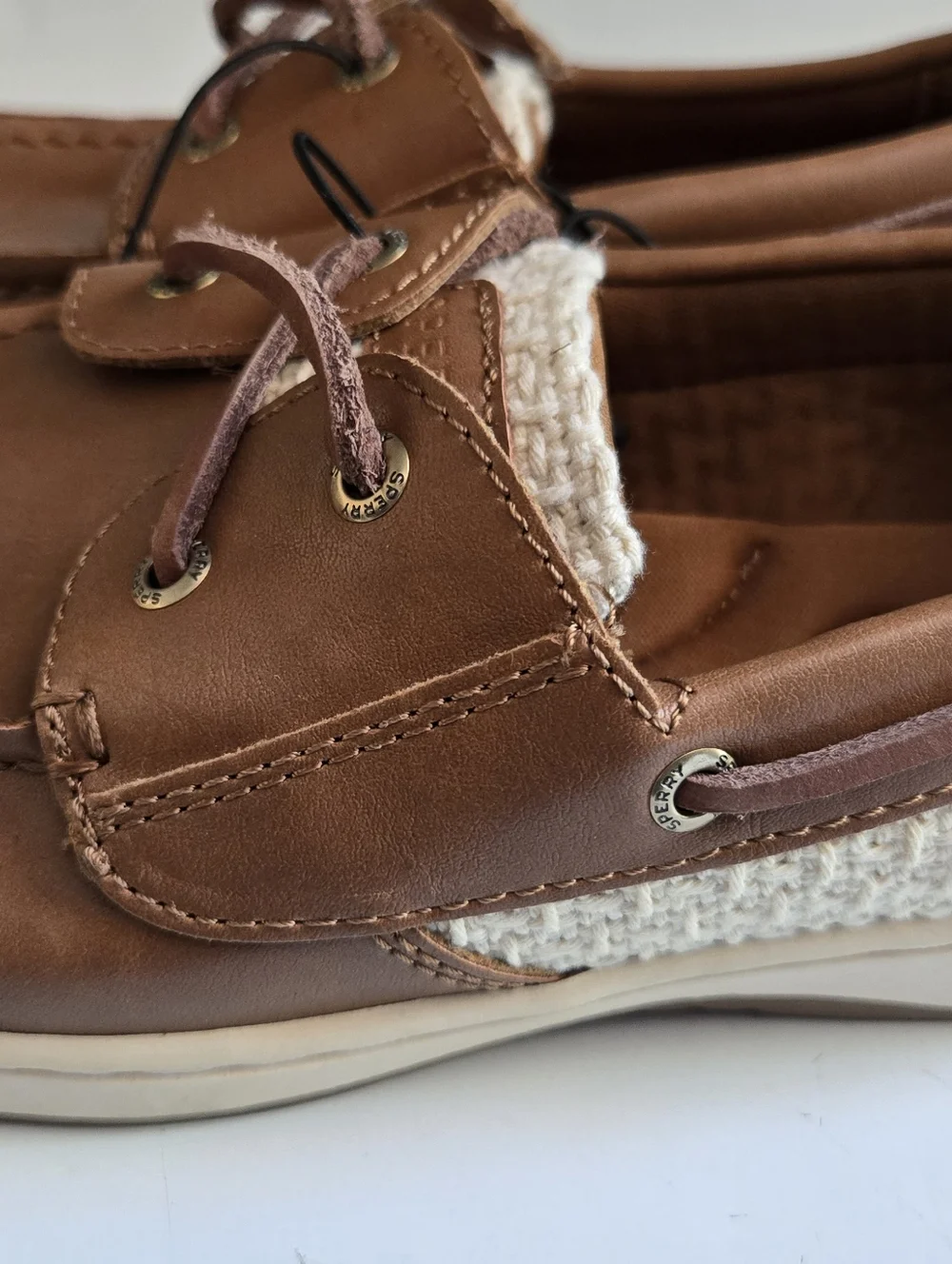 Sperry Halefish Boat Shoes Womens 6 Linen Leather Brown Nautical Comfort Casual - Picture 4 of 10